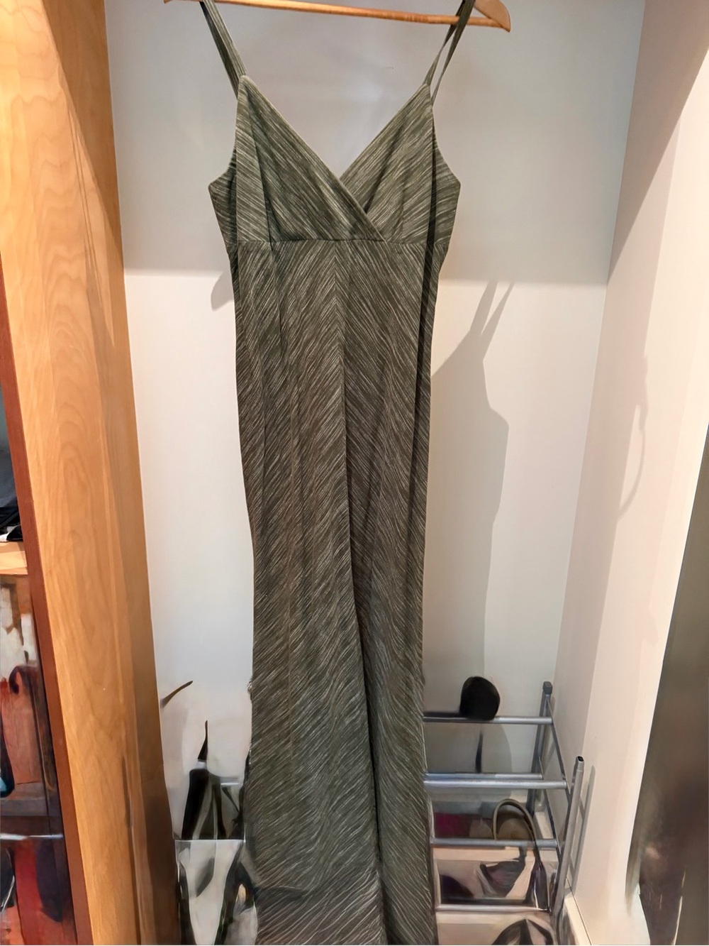 Old Navy Olive Green Striped V‑Neck Maxi Dress